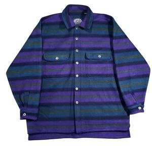 Point Zero Flannel Shirt Men Large Striped Blue Green Purple Thick Oversized